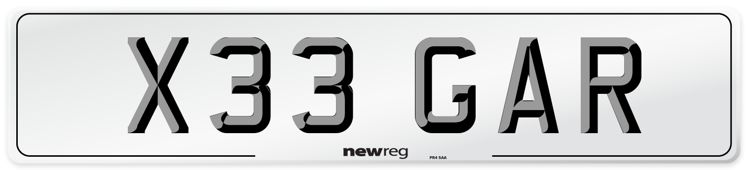 X33 GAR Number Plate from New Reg
